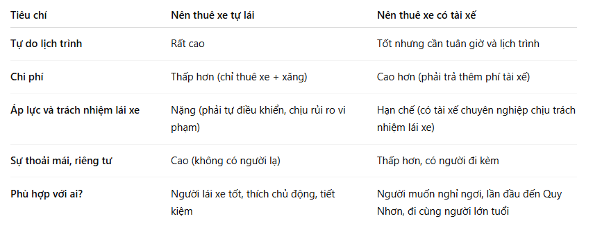 dịch vụ cho thuê xe tự lái và cho thuê xe có tài xế của Hoàng Anh tại Quy Nhơn